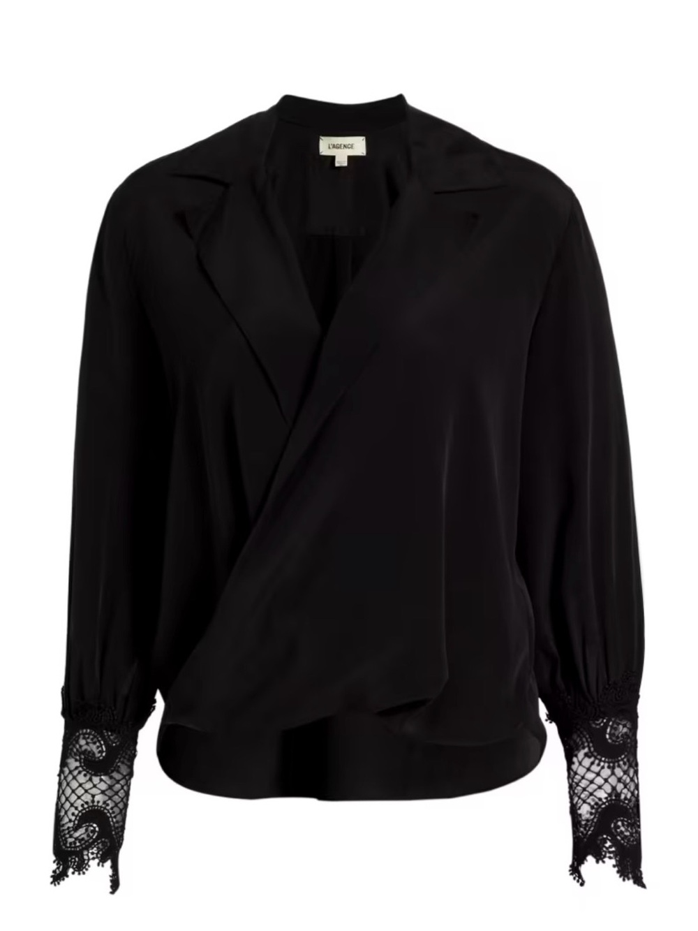 L’agence Joah Black Lace-Cuff Wrap Blouse size S